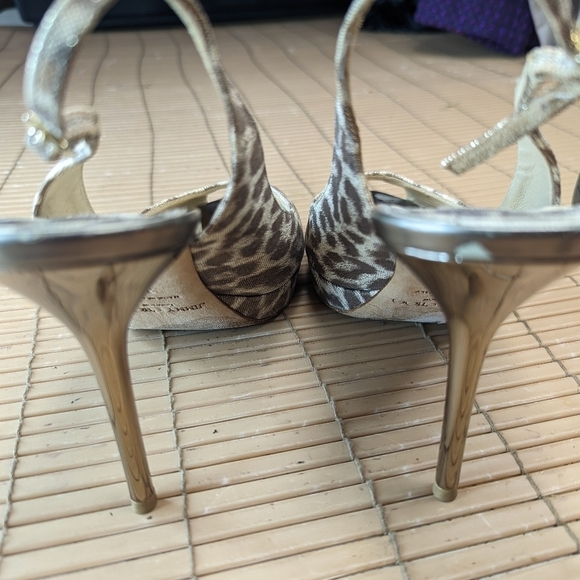 Jimmy Choo metallic mirror stiletto 4" heels, Open Toe Pumps Slingback Leopard W - Picture 3 of 11